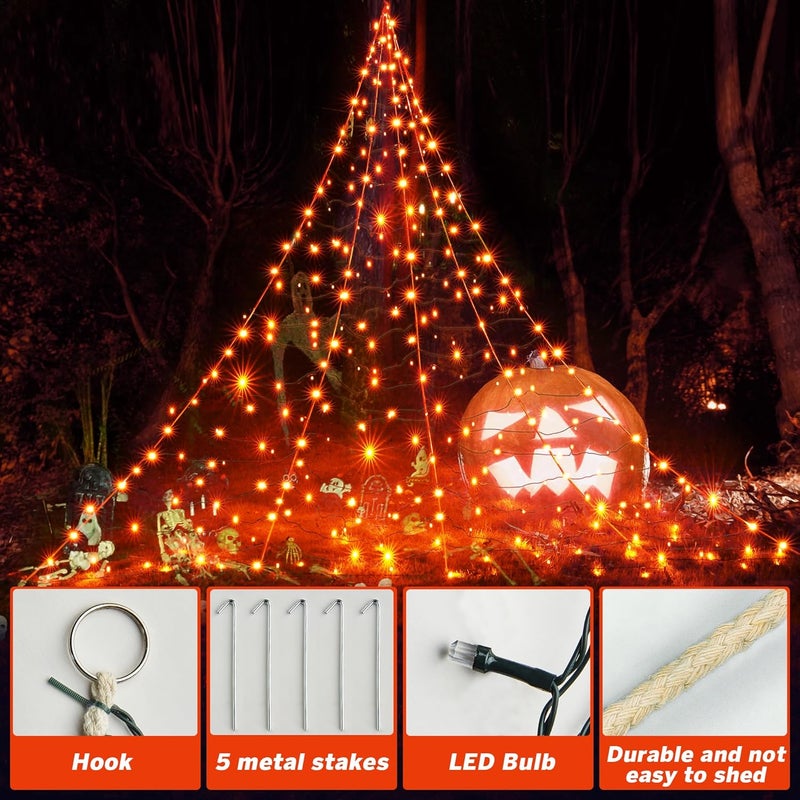 BlcTec Halloween Decorations Giant Spider Web Lights, 19.7ft x 14.7ft Lighted White Spider Web with 250 LEDs, Sturdy Wire Halloween Web Lights with 8 Modes, Waterproof for Yard, Lawn Decor (Orange) - Image 3